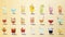 AI generated, bundle of cocktails set. Illustration of different coctails on a pastel background