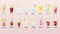 AI generated, bundle of cocktails set. Illustration of different coctails on a pastel background