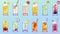AI generated, bundle of cocktails set. Illustration of different coctails on a pastel background