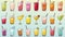 AI generated, bundle of cocktails set. Illustration of different coctails on a pastel background.