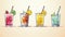 AI generated, bundle of cocktails set. Illustration of different coctails on a pastel background.