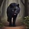 AI Generated capturing the majestic presence of a black panther walking through its forest