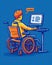 AI generated a cartoon of a boy in a wheelchair using a laptop feeling free on the internet. Concept of accessibility