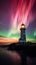 AI-Generated Celestial Arch of Northern Lights Over Isolated Lighthouse