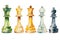 Ai generated chess pieces set, chess figures. Watercolor hand drawn illustration isolated on white background.