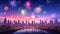 AI-generated cityscape at night with dramatic fireworks to celebrate the new year