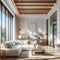 Ai Generated classic modern industrial room interior design, white room interior design with furniture and wooden accents