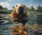 AI generated a close-up of a capybara, the world\\\'s largest rodent, swimming in the water