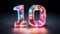 AI generated a close-up of the number 10 on a black background with bright and reflective pink and blue gradients