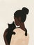 Ai Generated A Closseup Portrait of A Black Woman with Black Hair In a Bun and Beige Sweater Holding a Black Cat In her Arms,