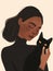 Ai Generated A Closseup Portrait of A Black Woman with Short Smooth Hair In Black Sweater Holding a Black Cat In her Arms,