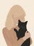 Ai Generated A Closseup Portrait of A White Young Woman With Smooth Blonde Hair In Beige Sweater Holding a Black Cat In her