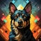 AI generated a colorful abstract portrait of a German shepherd puppy in low poly style