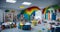 Ai generated a colorful playroom with a vibrant rainbow wall as the centerpiece