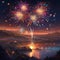 AI generated colourful fireworks adorning the night skies in a town