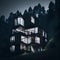 Ai generated cozy cabin nestled in the darkness of the forest at night