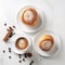 AI generated cups of coffee and buns with sugar and cinnamon