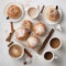 AI generated cups of coffee and buns with sugar and cinnamon