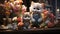 AI-Generated: Cute Little Kittens Dressed as Florists in Rustic Setting with Flowers and Candles