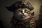 Ai generated. Cute pirate cat with a hat called tricorn or tricorne 3d character and a costume