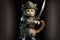 Ai generated. Cute pirate cat with a hat called tricorn or tricorne 3d character and a costume holding a sword