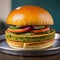 AI generated delicious vegetarian burger served on a steel plate