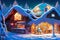 AI Generated Digital Illustration of a picturesque Christmas Village Covered With Snow and Christmas Decorations