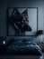 Ai generated a dog painting hanging above a cozy bed