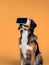 AI generated dog sitting and using VR goggles