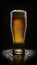 AI generated of draft and craft beer in tall glass by back light at black background