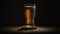 AI generated of draft and craft beer in tall glass by back light at black background