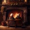 ai generated elderly couple infront of fireplace illustration