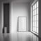 AI generated. Empty vertical Frame with reflective glass on minimalist Living Rooms Wall