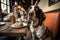 AI generated English pointer dog  in dog friendly restaurant