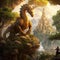 AI generated fantastical dragon perched on rocky cliff