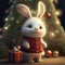 ai generated fluffy cute rabbit in front of christmas tree