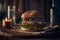 AI generated freshly prepared cheeseburger served on a wooden surface