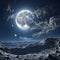 AI generated full moon with craters in a night sky filled with clouds