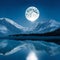 AI generated full moon shining above snow-capped mountains