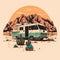AI Generated. Generative AI. Vintage Retro camper rv home truck. Adventure trip journy motivational poster. Can be used for
