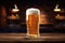 Ai generated glass of beer, template, mockup of an alcoholic beverage standing on a wooden table on the background of a beerhouse.