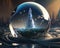 AI generated glass sphere reflecting water splash