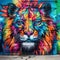 AI generated graffiti wall with painted lion head