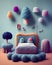 Ai generated, graphic, mock up, perspective view of cute sleeping space in wool weaving materials texture, nice decoration,