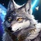 AI generated gray wolf with yellow eyes and patterned forehead