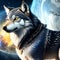 AI generated gray wolf with yellow eyes in space