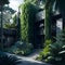 Ai generated a green facade covered in lush plants and flowers