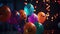 AI generated Halloween balloons in the dark. Bokeh on background