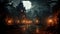 AI generated a Halloween night landscape in the light of the full moon of a sinister and ghostly village