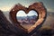 ai generated heart shaped hole in a rocky mountain landscape, generative ai romantic background